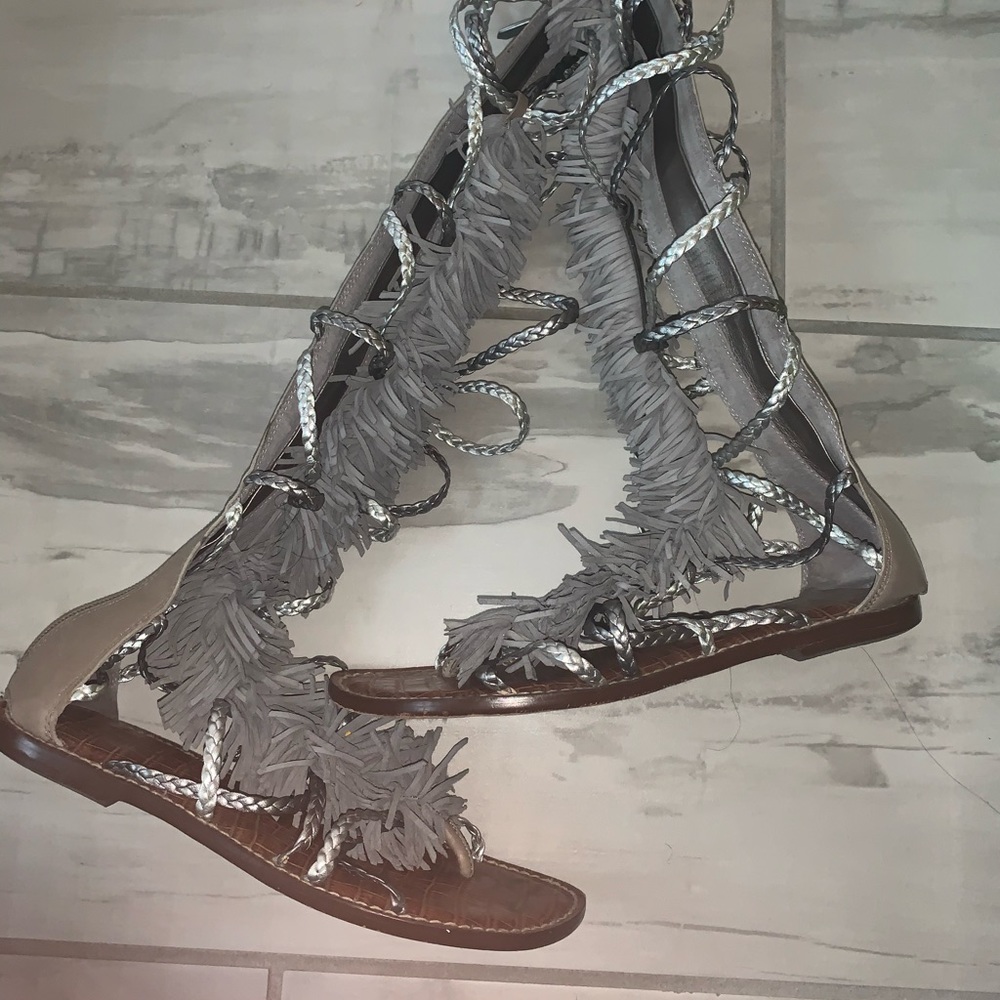 Grey Fringed Sandals